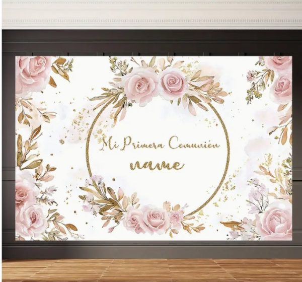 Banner de Fondo Personalizable para Fiesta "Mi Primera Comunión"